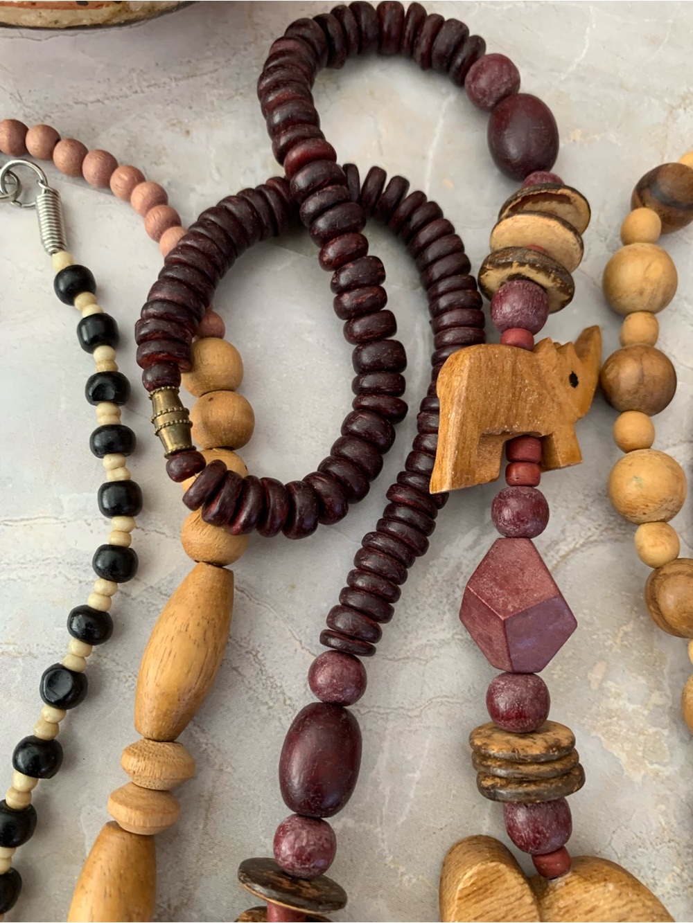 African Wood Beaded Safari Necklace Set of Five (5) - Picture 4 of 9